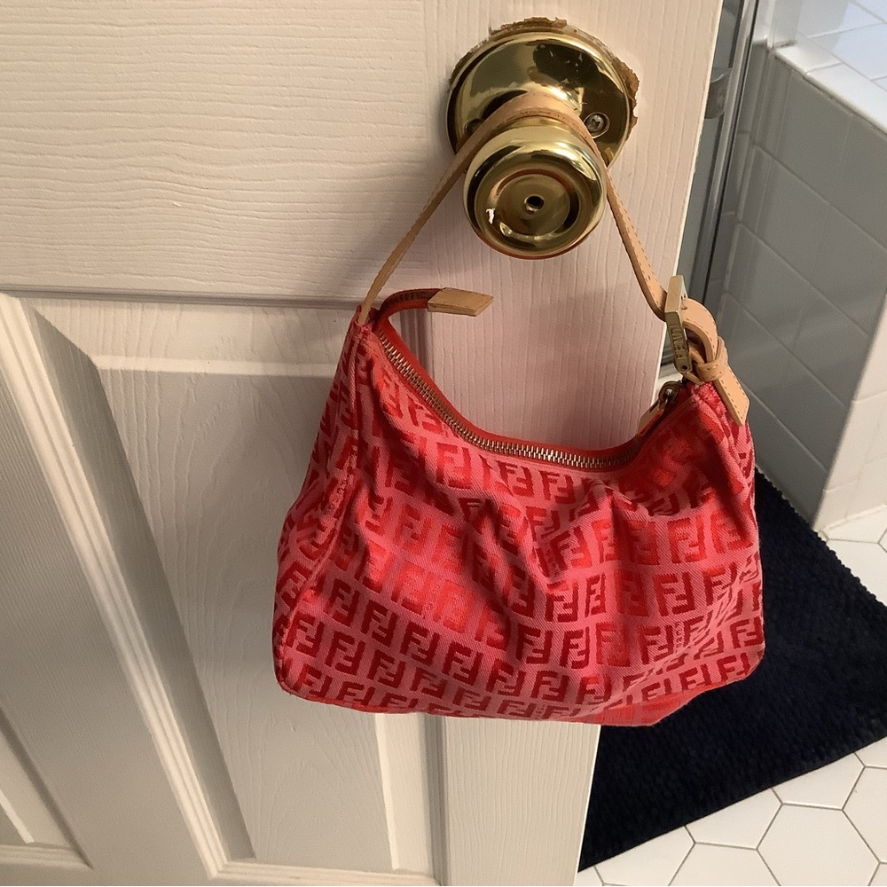 Fendi Red Shoulder Bag with Monogram Pattern